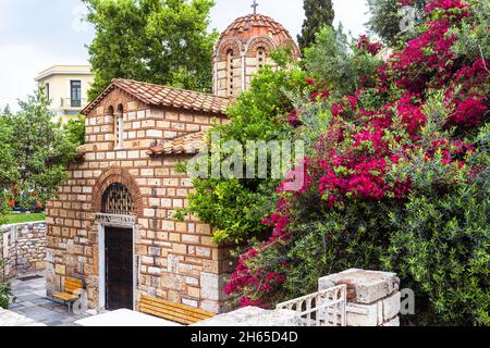 Church of St Asomati, Athens, Greece. It is historical landmark of Athens. Scenic view of medieval Byzantine building in Athens city center. Concept o Stock Photo