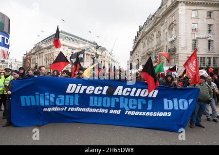 'Put People First March' a demonstration to raise issues before the G20 conference being held in London on the 2nd April, on the global financial cris Stock Photo