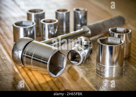 A Chrome Vanadium Socket set, close up Stock Photo