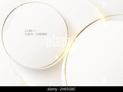 Abstract elegant white circle with golden lines rounded and light sparking on clean background luxury style. Vector graphic illustration Stock Vector