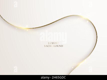 3D modern luxury template design white wave stripes and golden glitter curved line light sparking on clean background. Vector graphic illustration Stock Vector