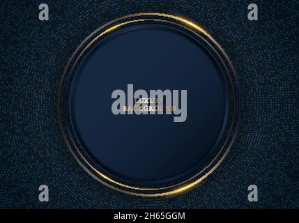 3D elegant blue metallic and golden border circles badge with particles elements on dark blue background. Luxury style. Vector illustration Stock Vector