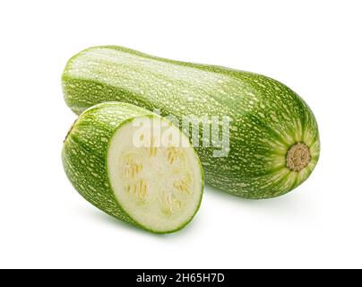 Green zucchini with slice isolated on white background Stock Photo