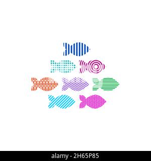 Set of stylized fishes. Abstract geometric fish icon. Vector collection Stock Vector