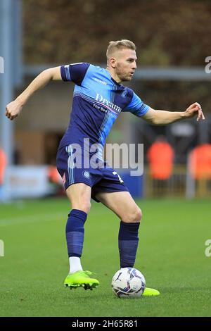 High Wycombe, UK. 13th Nov, 2021. Jason McCarthy of Wycombe Wanderers in action during the game. EFL Skybet football league one match, Wycombe Wanderers v Portsmouth at Adams Park Stadium in High Wycombe, Buckinghamshire on Saturday 13th November 2021 . this image may only be used for Editorial purposes. Editorial use only, license required for commercial use. No use in betting, games or a single club/league/player publications. pic by Steffan Bowen/Andrew Orchard sports photography/Alamy Live news Credit: Andrew Orchard sports photography/Alamy Live News Stock Photo