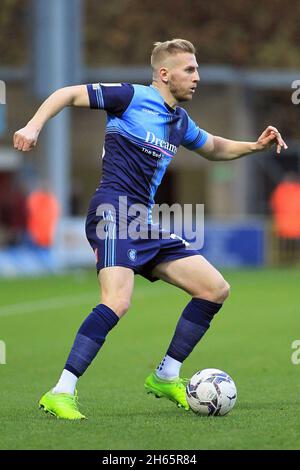 High Wycombe, UK. 13th Nov, 2021. Jason McCarthy of Wycombe Wanderers in action during the game. EFL Skybet football league one match, Wycombe Wanderers v Portsmouth at Adams Park Stadium in High Wycombe, Buckinghamshire on Saturday 13th November 2021 . this image may only be used for Editorial purposes. Editorial use only, license required for commercial use. No use in betting, games or a single club/league/player publications. pic by Steffan Bowen/Andrew Orchard sports photography/Alamy Live news Credit: Andrew Orchard sports photography/Alamy Live News Stock Photo