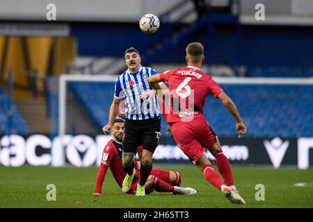 Callum Paterson #13 of Sheffield Wednesday competes for the ball in Sheffield, United Kingdom on 11/13/2021. (Photo by Simon Whitehead/News Images/Sipa USA) Stock Photo