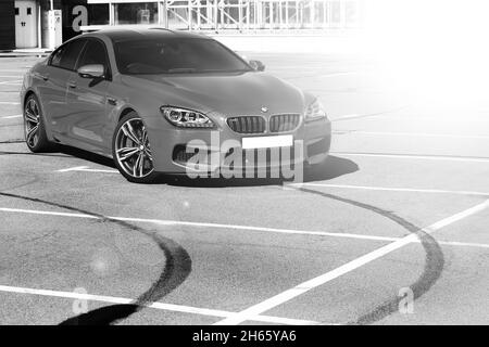 Kiev, Ukraine - June 22, 2014:  Red BMW M6 Gran Coupe in the city Stock Photo