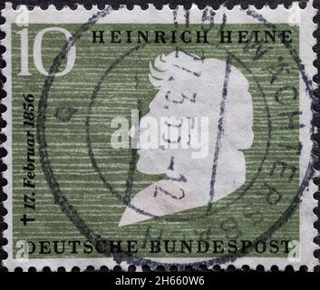 GERMANY - CIRCA 1956: a postage stamp printed in Germany showing an image of Heinrich Heine, circa 1956. Stock Photo