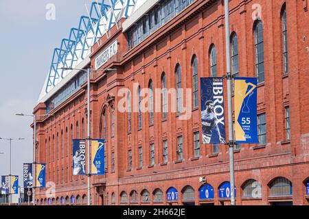 55 League Titles banners beside Rangers FC Main Stand at Ibrox Stadium, Edmiston Drive, Ibrox, Glasgow, Scotland, UK, Europe Stock Photo
