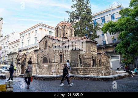 Athens, Greece. November 2021. exterior view of the Kapnikarea church in the city center Stock Photo