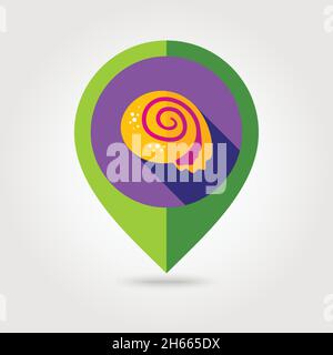 Seashell flat mapping pin icon with long shadow, eps 10 Stock Vector