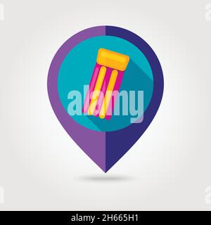 Floating mattress on beach flat mapping pin icon with long shadow, eps 10 Stock Vector