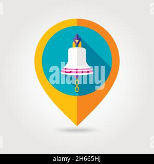 Bell marine flat mapping pin icon with long shadow, eps 10 Stock Vector