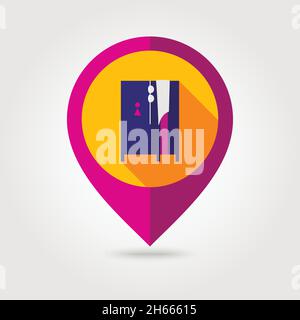 Cloakroom on the beach flat mapping pin icon with long shadow, eps 10 Stock Vector