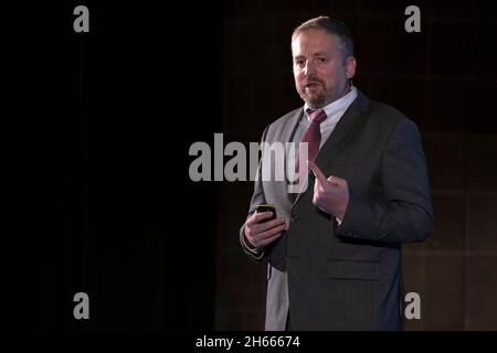 Barcelona, Spain. 12th Nov, 2021. Mr. Vit Jedlicka, President of Liberland speaks during the conference.In the annual framework of Democracy4All, Blockchain For Governance has taken place at Casa Llotja de Mar in Barcelona with conferences focused on the development and implementation of blockchain technology. (Photo by Paco Freire/SOPA Images/Sipa USA) Credit: Sipa USA/Alamy Live News Stock Photo