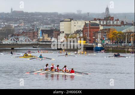 Cork, Ireland. 13th Nov, 2021. Rowers from clubs around County Cork descended on Cork city today for time trials called 'Skibbereen Head of the River'. Crews rowed from Cork city to Blackrock Rowing Club, with the fastest taking the titles in various categories. Credit: AG News/Alamy Live News Stock Photo