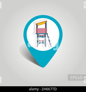 Lifeguard tower vector pin map icon. Beach Map pointer. Summer Map markers. Holiday. Summertime. Vacation, eps 10 Stock Vector