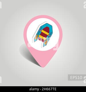 Inflatable boat vector pin map icon. Beach Map pointer. Summer Map ...