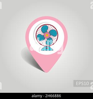Ventilator vector pin map icon. Map pointer. Summer Map markers. Summertime. Vacation, eps 10 Stock Vector
