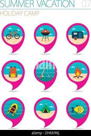 Inflatable boat vector pin map icon. Beach Map pointer. Summer Map ...