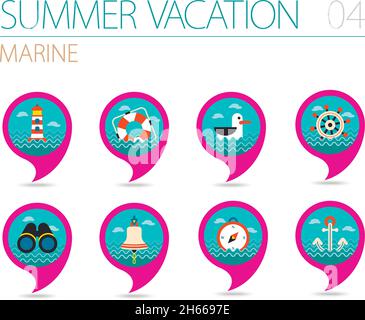 Seagull vector pin map icon. Beach Map pointer. Summer Map markers ...