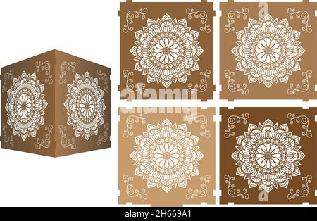 Mandala pattened box. Ethnic decorative elements. box laser cut template. jewelry box digital template vector laser files. Laser pattern vector files Stock Vector