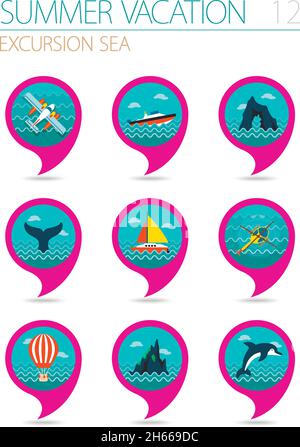 Dolphin vector pin map icon. Beach Map pointer. Summer Map markers ...