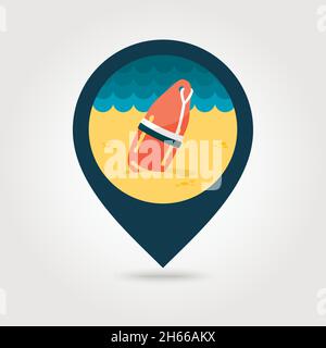 Support, help and assistance with torpedo rescue lifeguard buoy vector pin map icon. Beach Map pointer. Summer Map markers. Summertime. Vacation, eps Stock Vector