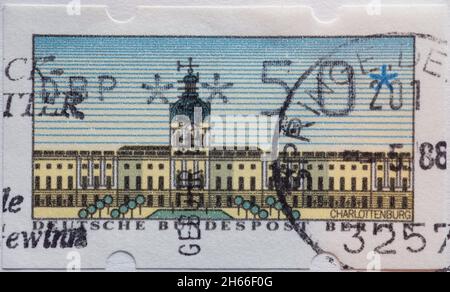 GERMANY - CIRCA 1988 : a postage stamp from Germany, showing Carlottenburg Palace on a machine postage stamp Stock Photo