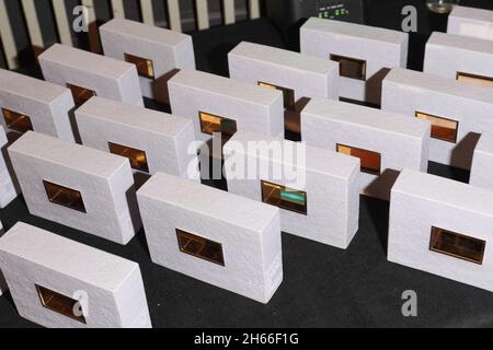 Berlin, Germany. 13th Nov, 2021. View of the trophies at the DAfF (German Academy for Television) awards ceremony at the Babylon cinema. Credit: Jörg Carstensen/dpa/Alamy Live News Stock Photo