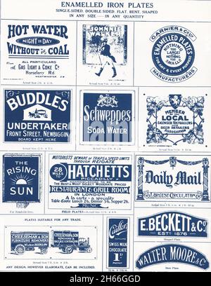 Vintage Enamel Signs of 1900s. Stock Photo