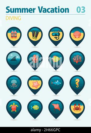 Crab vector pin map icon Beach - Diving Vector Pin Map Icon Set Summer Time Map Pointer Map Markers Vacation Eps 10 2h66gpc 