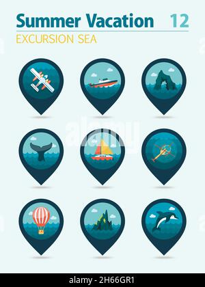 Dolphin vector pin map icon Beach - Excursion Sea Vector Pin Map Icon Set Summer Time Map Pointer Map Markers Vacation Eps 10 2h66gr1 