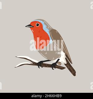 Robin sitting on a tree branch. Vector illustration Stock Vector