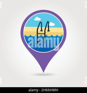 Swimming pool vector pin map icon. Beach Map pointer. Summer Map ...