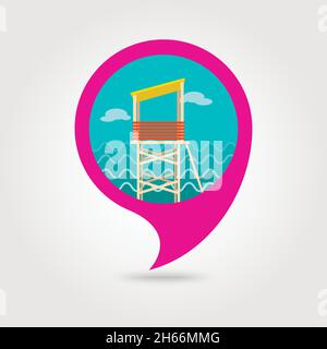 Lifeguard tower vector pin map icon. Beach Map pointer. Summer Map markers. Holiday. Summertime. Vacation, eps 10 Stock Vector