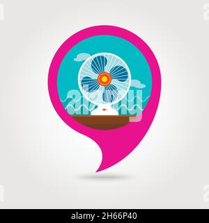 Ventilator vector pin map icon. Map pointer. Summer Map markers. Summertime. Vacation, eps 10 Stock Vector