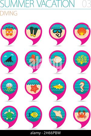 Crab vector pin map icon Beach - Diving Vector Pin Map Icon Set Summer Time Map Pointer Map Markers Vacation Eps 10 2h66pbw 