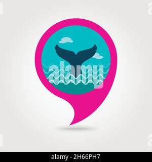 Whale tail vector pin map icon - Whale Tail Vector Pin Map Icon Beach Map Pointer Summer Map Markers Summertime Vacation Eps 10 2h66ph7 