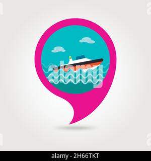 Speed boat vector pin map icon. Travel Map pointer. Summer Map markers ...