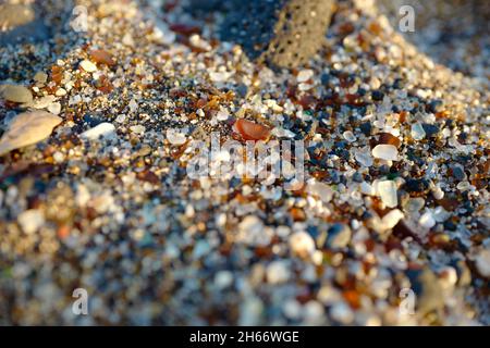 Close-up of glass sand on Kauai Glass Beach Stock Photo