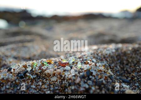 Close-up of glass sand on Kauai Glass Beach Stock Photo