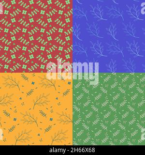 Four flower pattern background. Colorful rapport print. Stock Vector
