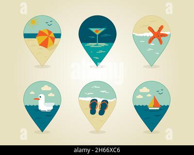 pin map icons summer set eps 10 Stock Vector