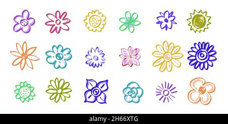 Colorful flowers and leaf hand drawn sketch doodle illustration Stock ...