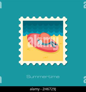 Beach hat flat stamp, vector illustration eps 10 Stock Vector