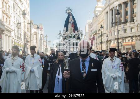 Madrid, Madrid, Spain. 13th Nov, 2021. Procession for the coronation of the Virgin of Solitude in the Iglesia de la Concepcion Real de Calatrava, better known as Las Calatravas. (Credit Image: © Alberto Sibaja/Pacific Press via ZUMA Press Wire) Stock Photo