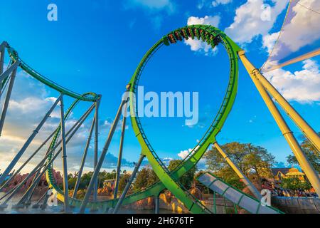 Orlando, Florida USA November 03, 2021. Upside down on the incredible Hulk rollercoaster Stock Photo