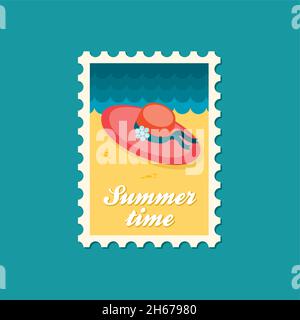 Beach hat flat stamp, vector illustration eps 10 Stock Vector